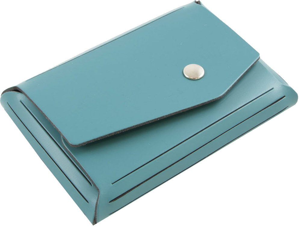 Teal Leather Business Card Case with Snap Closure - 20 Card Capacity