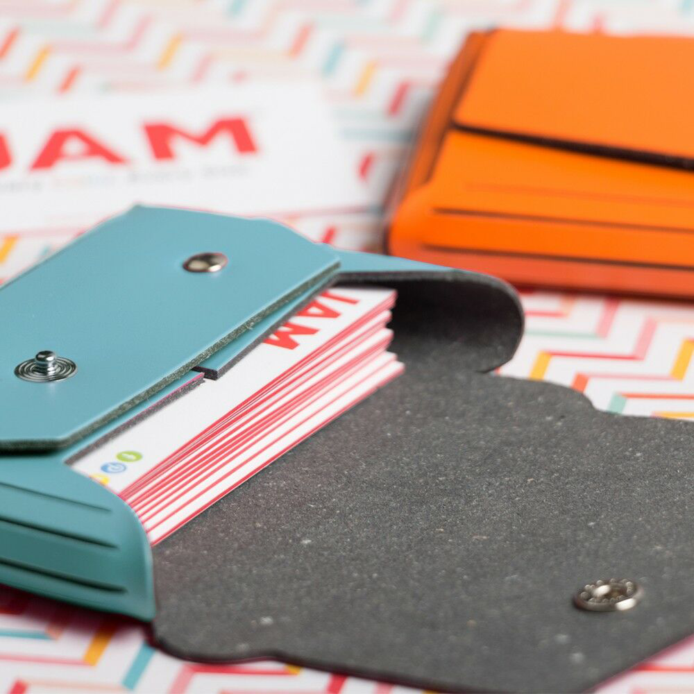 Teal Leather Business Card Case with Snap Closure - 20 Card Capacity