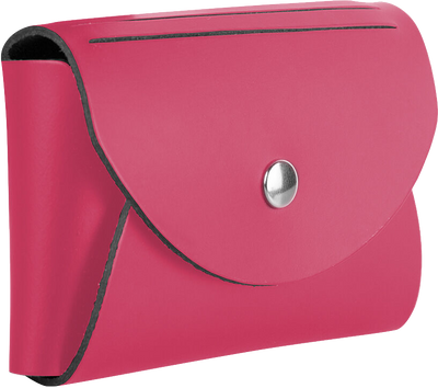 Fuchsia Leather Business Card Case with Round Flap - 20 Card Capacity