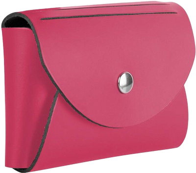 Fuchsia Leather Business Card Case with Round Flap - 20 Card Capacity