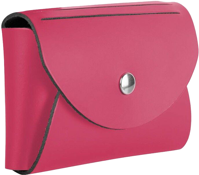 Fuchsia Leather Business Card Case with Round Flap - 20 Card Capacity