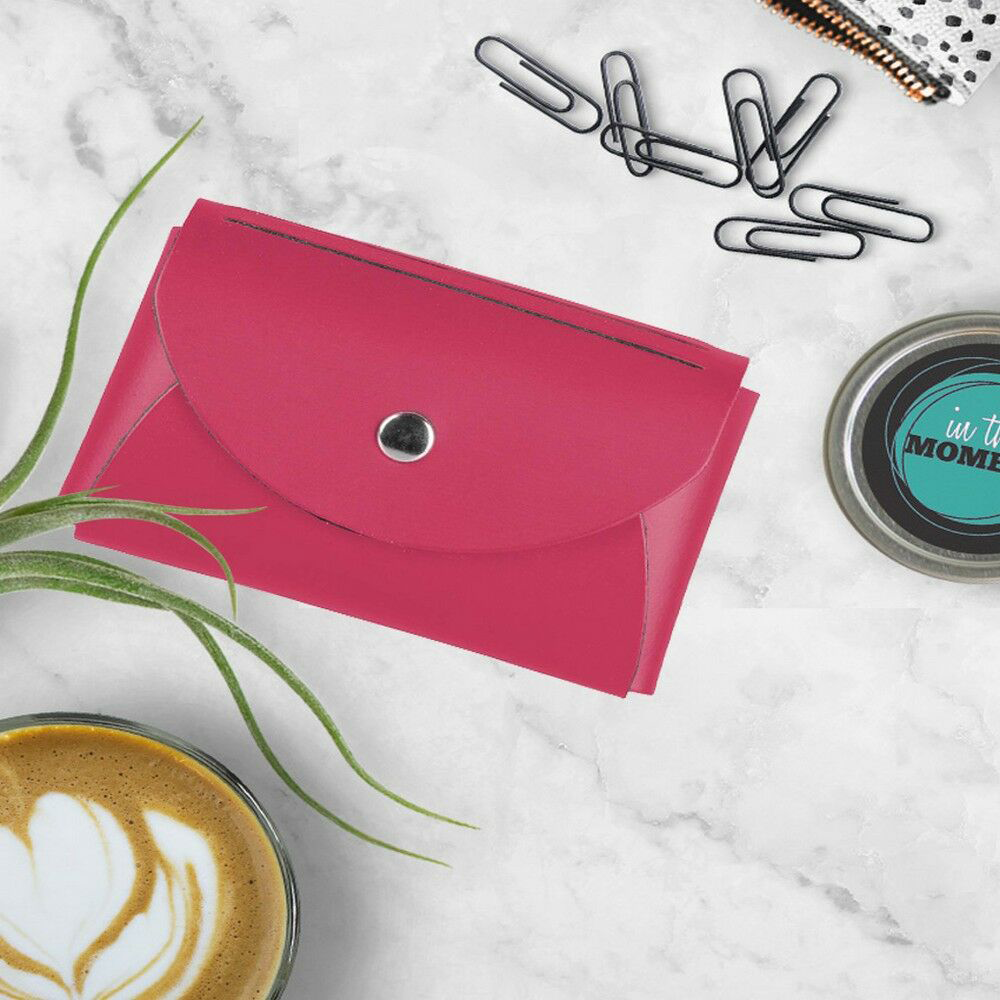Fuchsia Leather Business Card Case with Round Flap - 20 Card Capacity