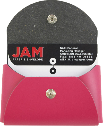 Fuchsia Leather Business Card Case with Round Flap - 20 Card Capacity