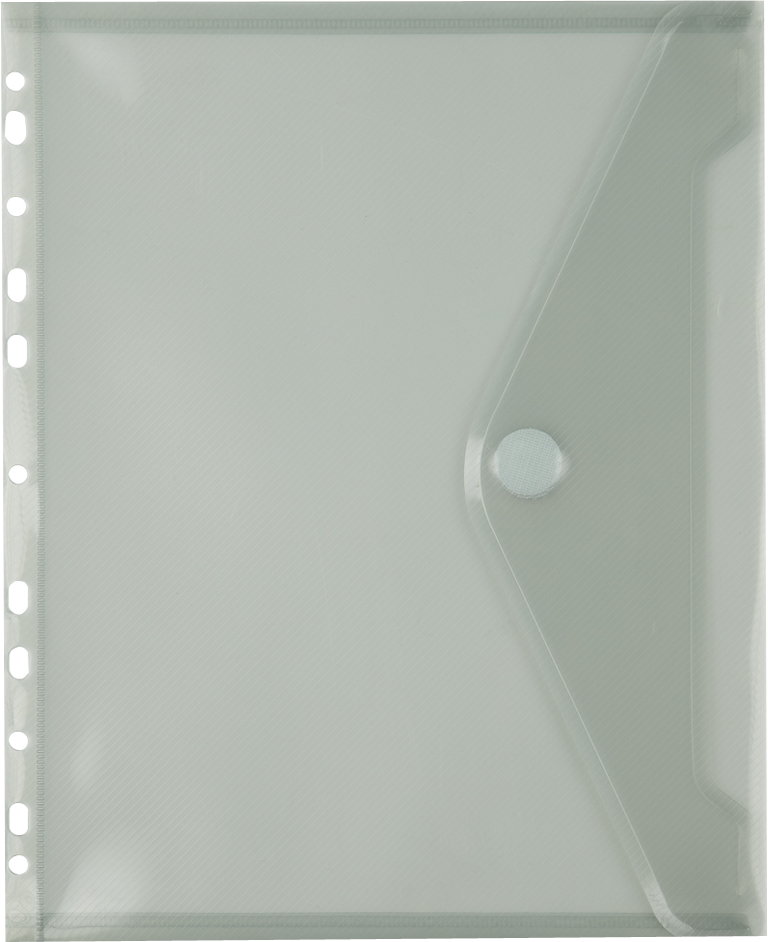 Smoke Gray Letter Booklet 3 Hole Punch Plastic Envelopes (9 1/2 x 11 1/2) with Hook and Loop Closure