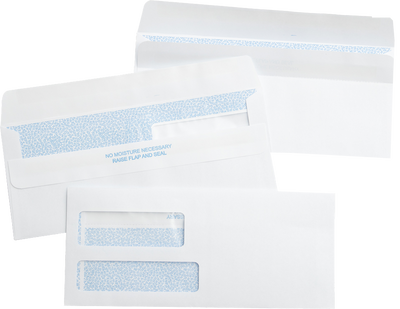 White with Security Tint 24lb #9 Regular Double Window Envelopes (3 7/8 x 8 7/8) with Redi Seal