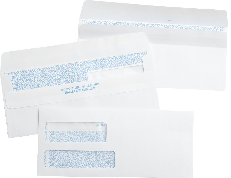 White with Security Tint 24lb #9 Regular Double Window Envelopes (3 7/8 x 8 7/8) with Redi Seal