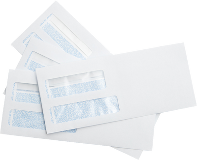 White with Security Tint 24lb #9 Regular Double Window Envelopes (3 7/8 x 8 7/8) with Redi Seal