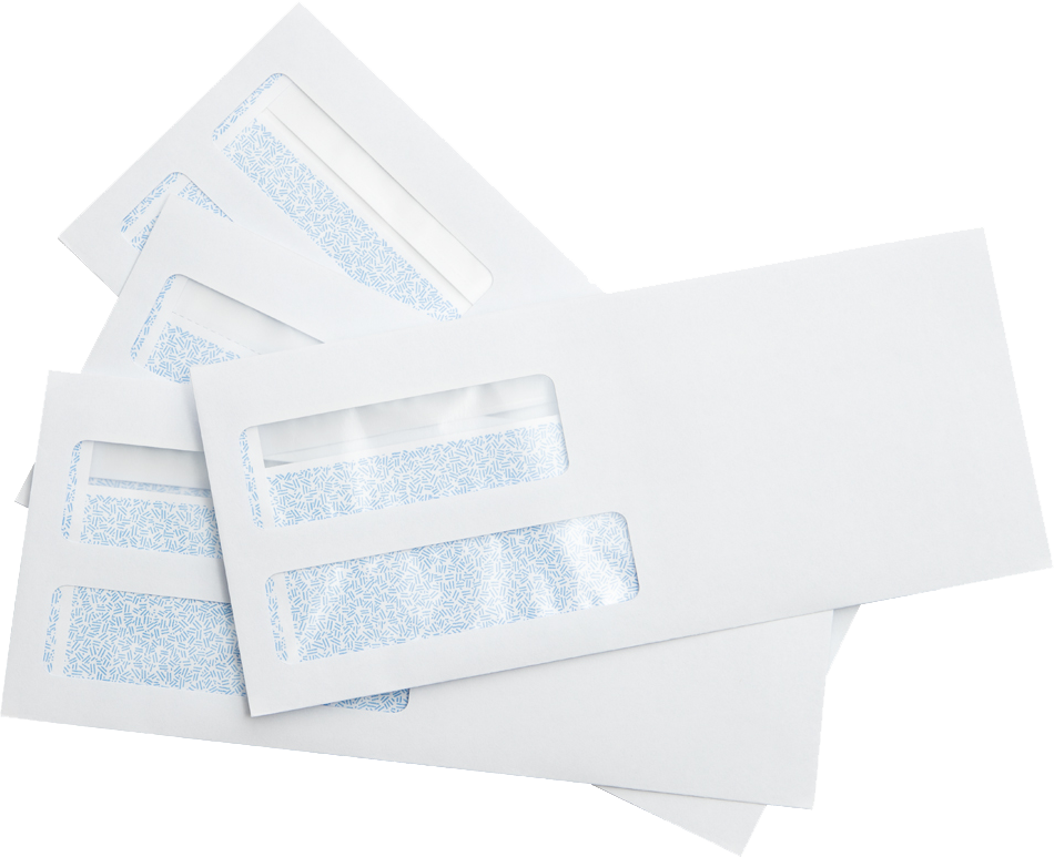 White with Security Tint 24lb #9 Regular Double Window Envelopes (3 7/8 x 8 7/8) with Redi Seal