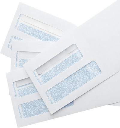 White with Security Tint 24lb #9 Regular Double Window Envelopes (3 7/8 x 8 7/8) with Redi Seal
