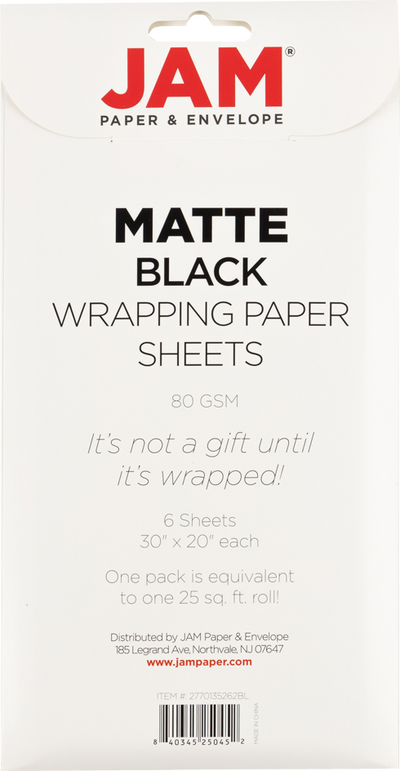 Black Matte 30" x 20" Wrapping Paper Sheets (25 Sq Ft Total Pack) - 6 Pack