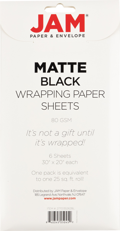 Black Matte 30" x 20" Wrapping Paper Sheets (25 Sq Ft Total Pack) - 6 Pack