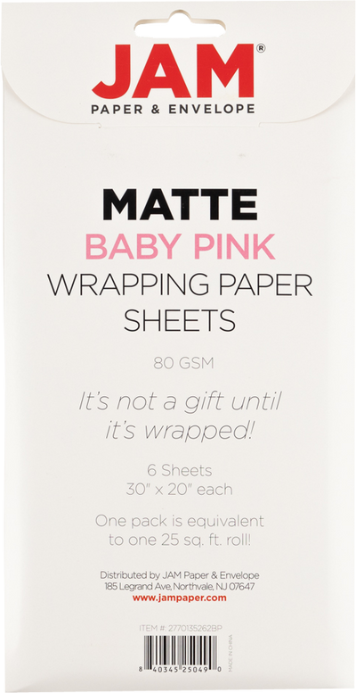 Baby Pink Matte 30" x 20" Wrapping Paper Sheets (25 Sq Ft Total Pack) - 6 Pack