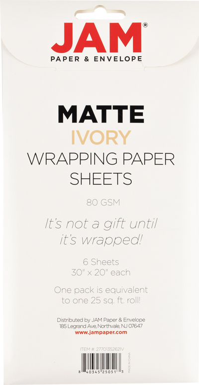 Ivory Matte 30" x 20" Wrapping Paper Sheets (25 Sq Ft Total Pack) - 6 Pack