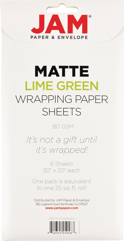 Lime Green Matte 30" x 20" Wrapping Paper Sheets (25 Sq Ft Total Pack) - 6 Pack