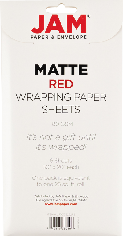 Red Matte 30" x 20" Wrapping Paper Sheets (25 Sq Ft Total Pack) - 6 Pack