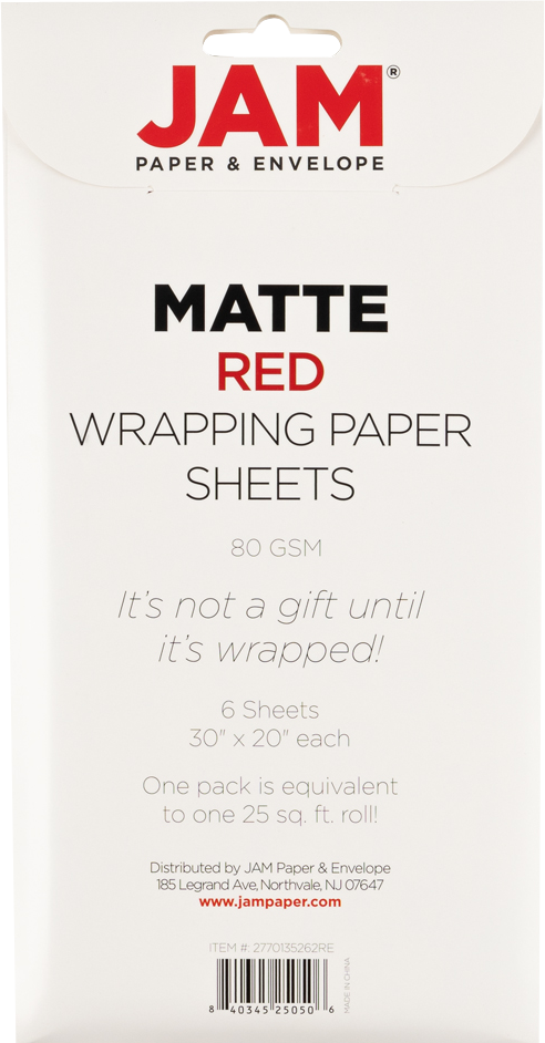 Red Matte 30" x 20" Wrapping Paper Sheets (25 Sq Ft Total Pack) - 6 Pack