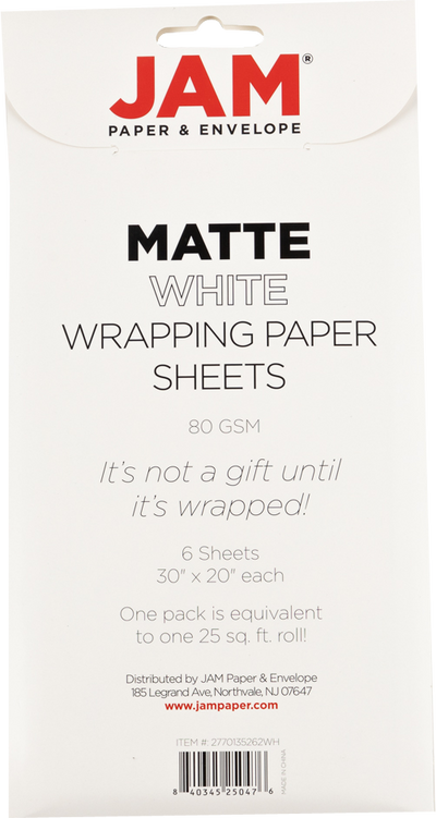 White Matte 30" x 20" Wrapping Paper Sheets (25 Sq Ft Total Pack) - 6 Pack