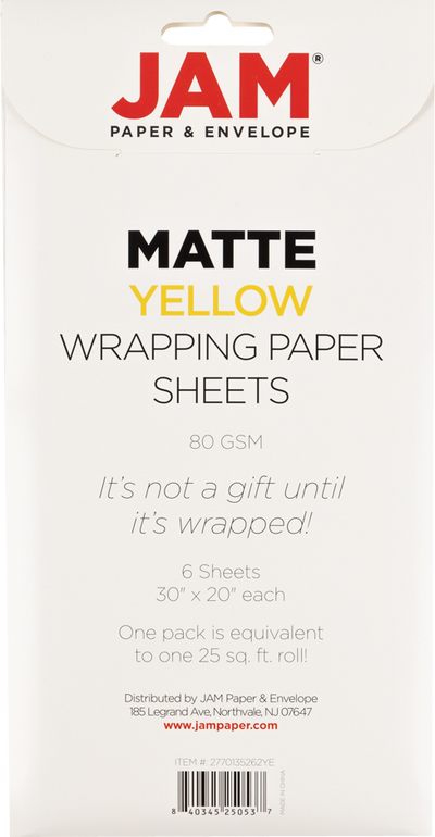 Yellow Matte 30" x 20" Wrapping Paper Sheets (25 Sq Ft Total Pack) - 6 Pack