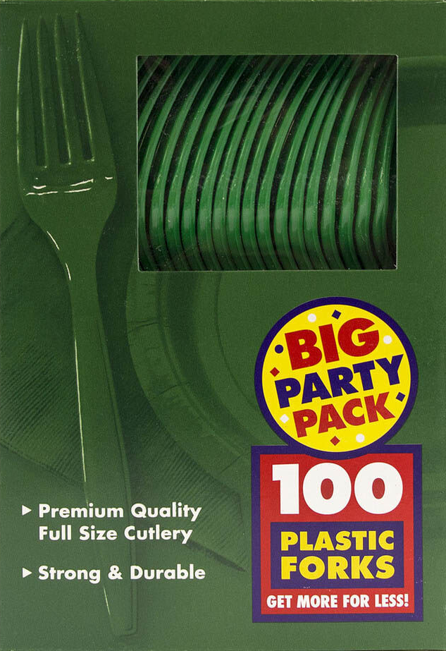 Green Plastic Forks - 100 Pack