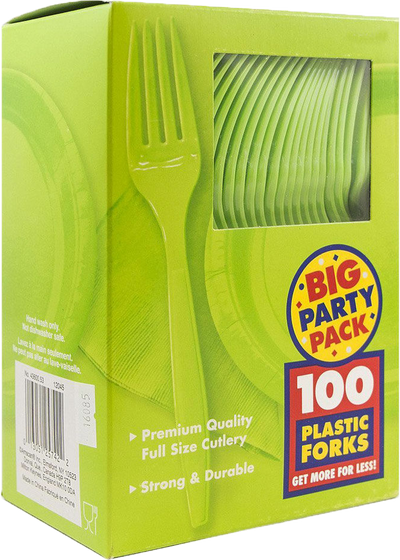 Lime Green Plastic Forks - 100 Pack