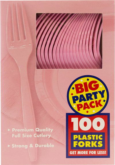 Baby Pink Plastic Forks - 100 Pack