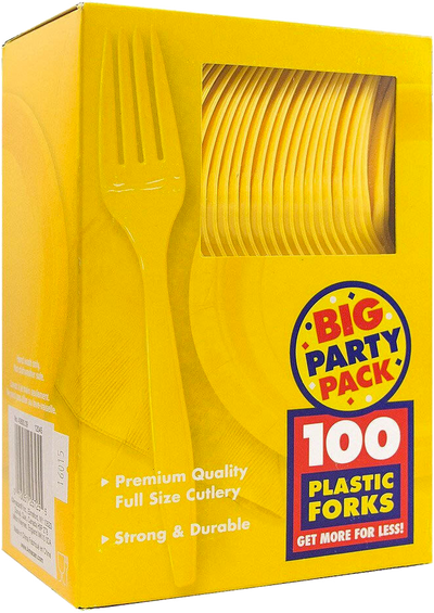 Yellow Plastic Forks - 100 Pack