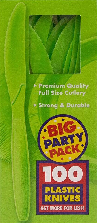 Lime Green Plastic Knives - 100 Pack
