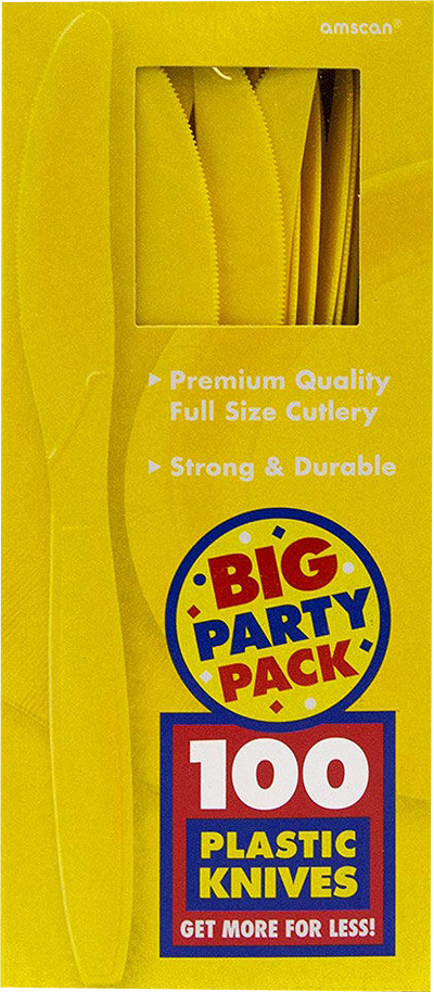 Yellow Plastic Knives - 100 Pack