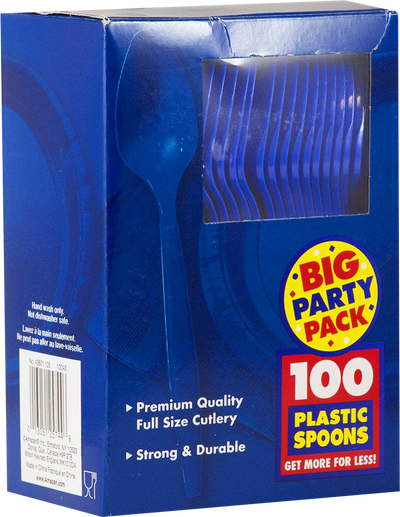 Blue Plastic Spoons - 100 Pack