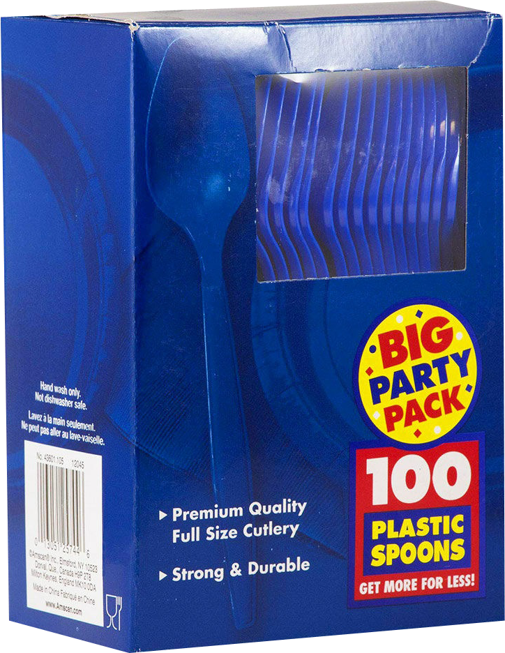 Blue Plastic Spoons - 100 Pack