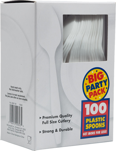White Plastic Spoons - 100 Pack