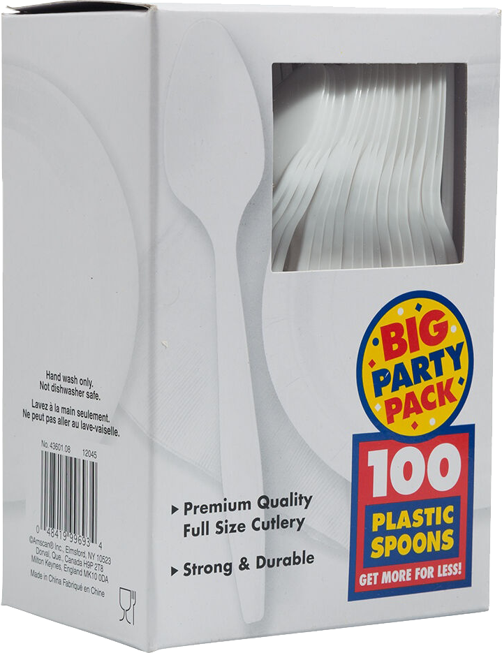 White Plastic Spoons - 100 Pack