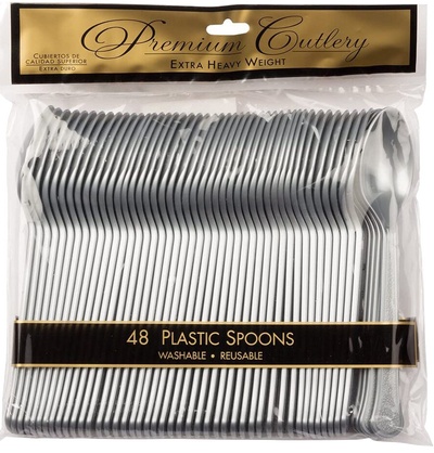 Silver Plastic Spoons - 50 Pack