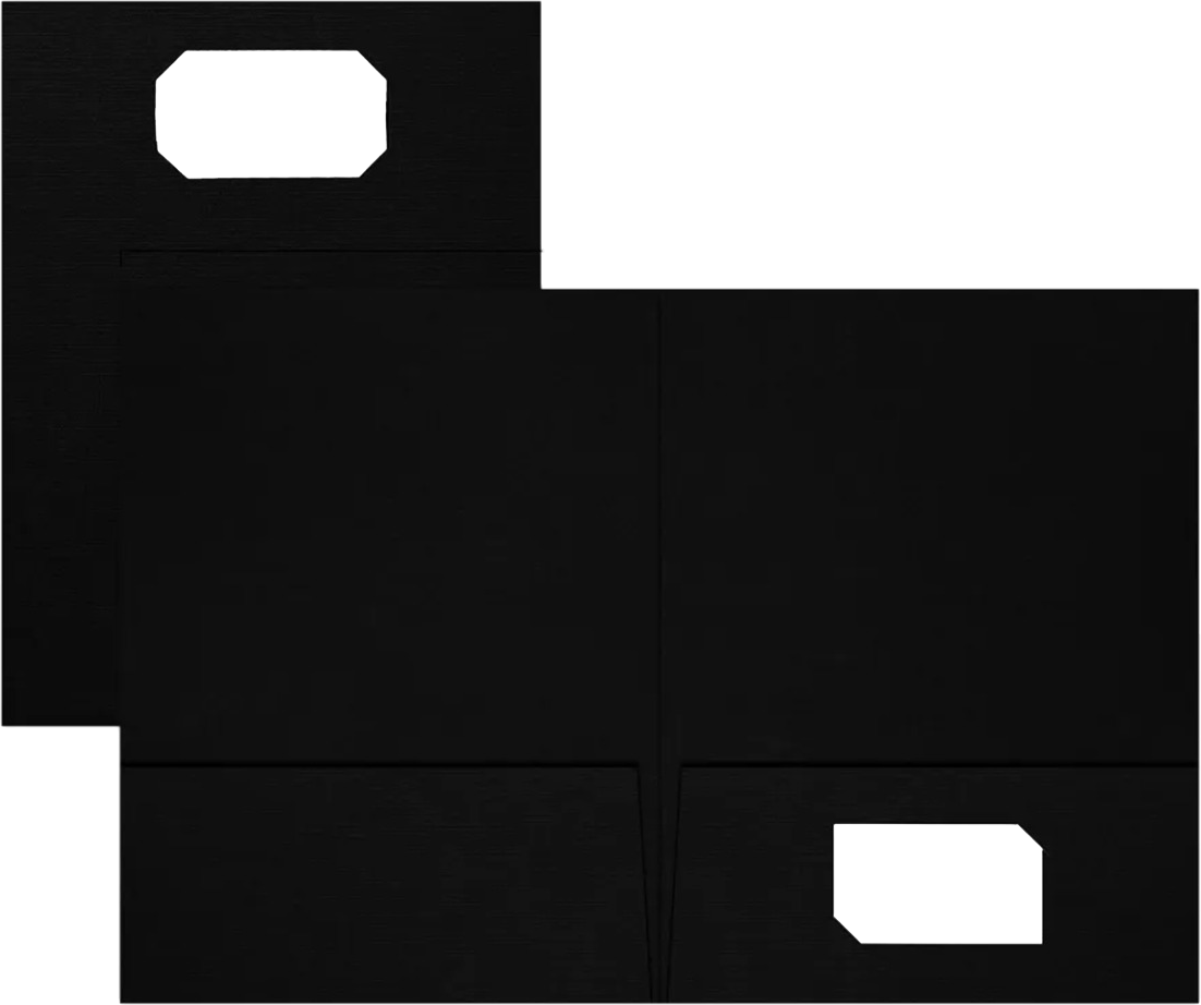 Black Linen 9 x 12 Folders with Front Cover Center Card Slits