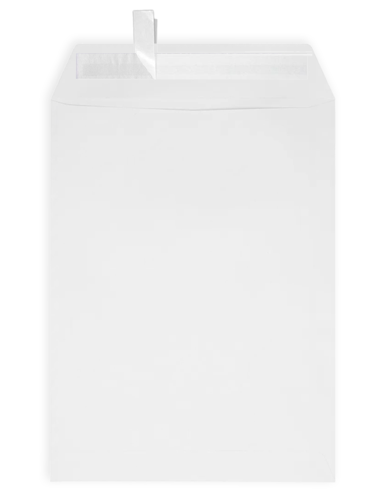 White 28lb 9 x 12 Open End Window Envelopes with Peel & Seal