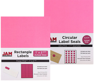 Pink 1 x 2 5/8 Address and 1 x 1 2/3 Circle Labels Set