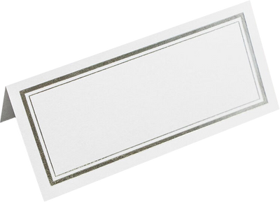 White with Silver Double Border 2 x 4 1/4 Foldover Place Cards - 100 Pack