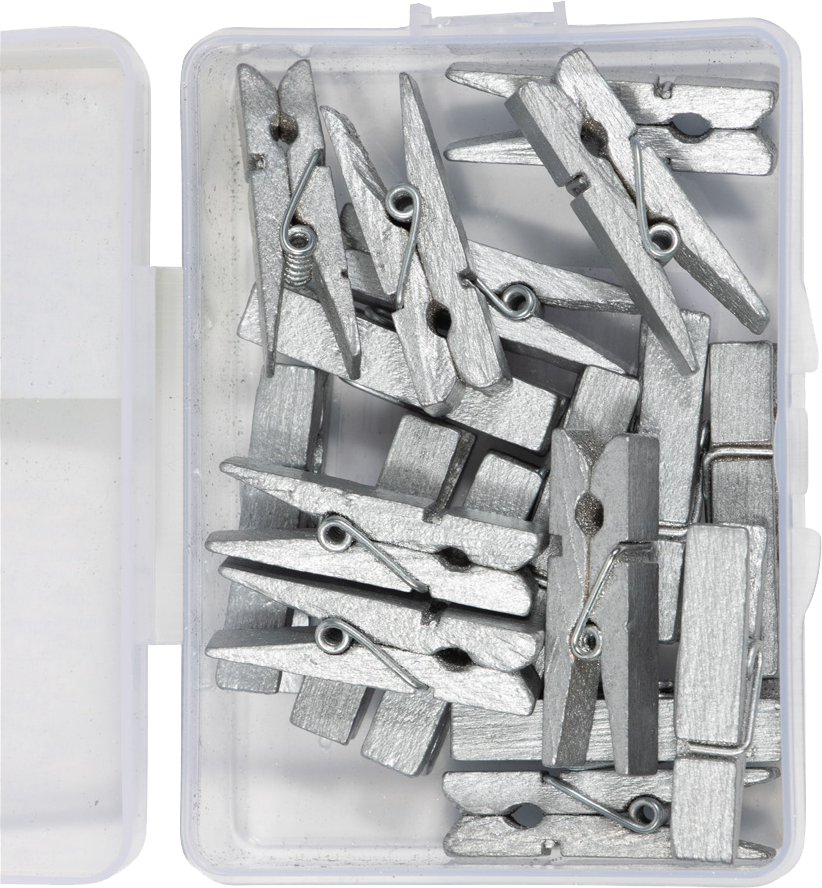 Silver Large 1 3/8 Inch Wood Clips - 18 Pack