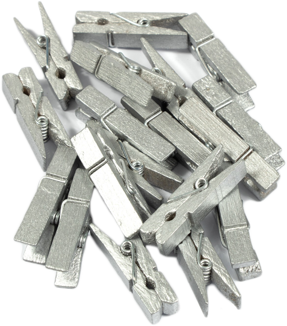 Silver Large 1 3/8 Inch Wood Clips - 18 Pack