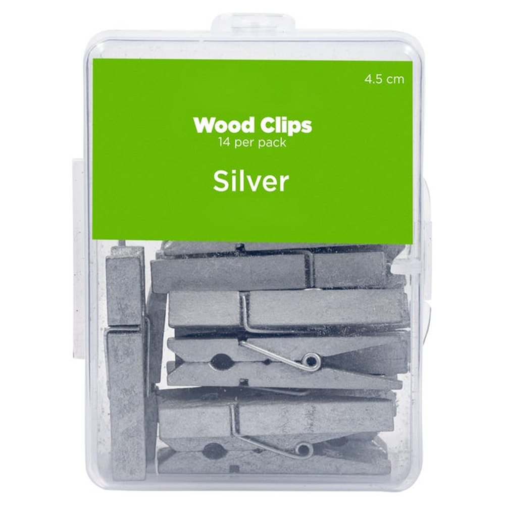 Silver X-Large 1 3/4 Inch Wood Clips  - 14 Pack