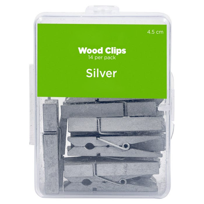 Silver X-Large 1 3/4 Inch Wood Clips  - 14 Pack