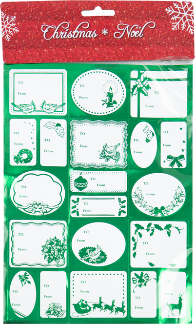 Green Foil Christmas To/From Mini Stickers