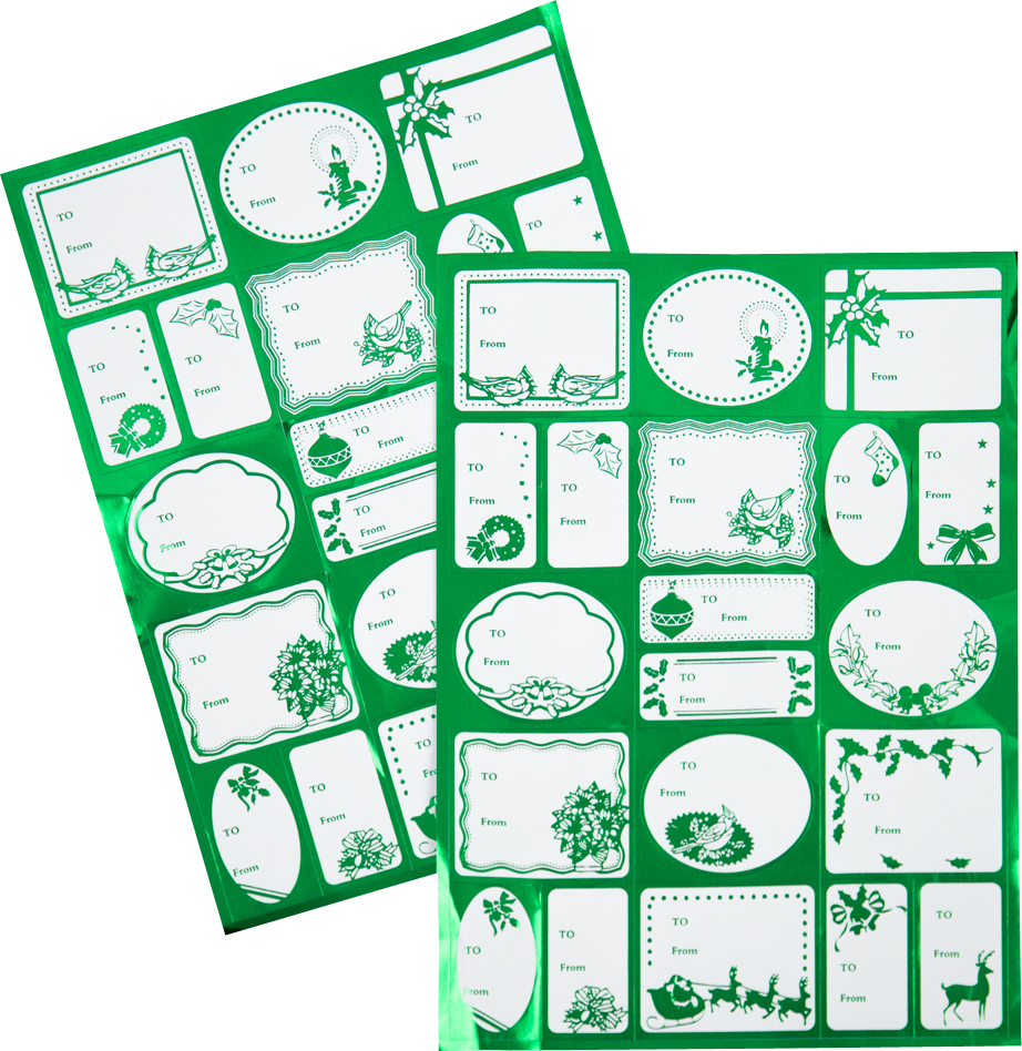 Green Foil Christmas To/From Mini Stickers