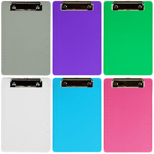 Assorted 6 x 9 Plastic Clipboards - 6 Pack