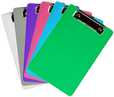 Assorted 6 x 9 Plastic Clipboards - 6 Pack