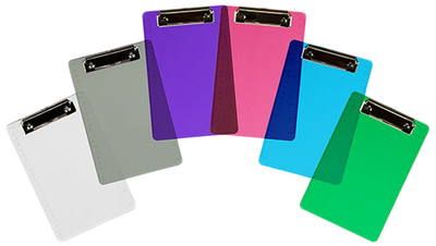 Assorted 6 x 9 Plastic Clipboards - 6 Pack