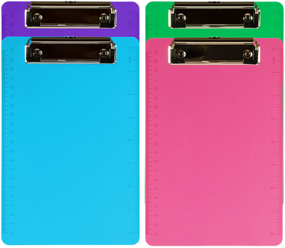 Assorted Fashion 6 x 9 Plastic Clipboards - 4 Pack