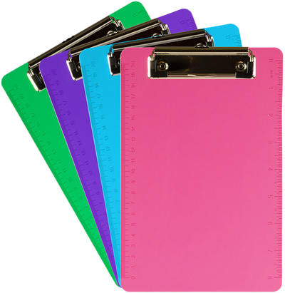 Assorted Fashion 6 x 9 Plastic Clipboards - 4 Pack