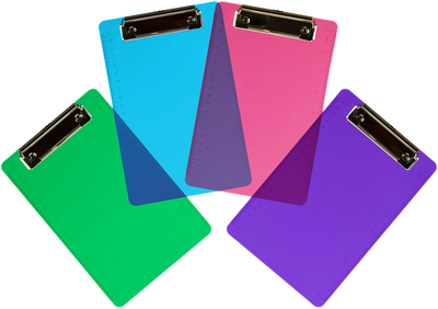 Assorted Fashion 6 x 9 Plastic Clipboards - 4 Pack