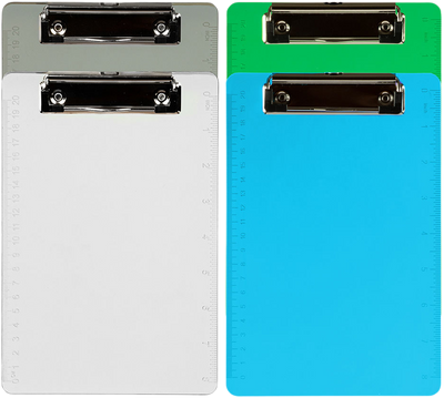 Assorted Industrial 6 x 9 Plastic Clipboards - 4 Pack